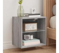 vidaXL Bedside Cabinet with LED Lights Wall-mounted Nightstand Grey Sonoma