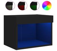 vidaXL Bedside Cabinet with LED Lights Wall-mounted Nightstand Bed Table Black