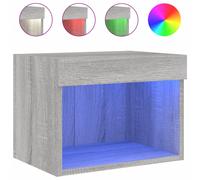 vidaXL Bedside Cabinet with LED Lights Wall-mounted Nightstand Grey Sonoma