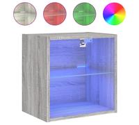 vidaXL Bedside Cabinet with LED Lights Wall-mounted Nightstand Grey Sonoma