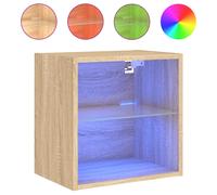 vidaXL Bedside Cabinet with LED Lights Wall-mounted Nightstand Sonoma Oak