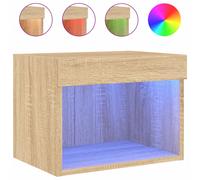 vidaXL Bedside Cabinet with LED Lights Wall-mounted Sonoma Oak