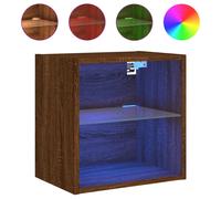 vidaXL Bedside Cabinet with LED Lights Wall-mounted Nightstand Table Brown Oak