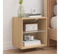 Bedside Cabinet with LED Lights Wall-mounted Nightstand Sonoma Oak vidaXL