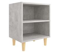 vidaXL Bedside Cabinet with Solid Wood Legs in Concrete Grey - Scandinavian Inspired Nightstand/Side Table with Storage Shelves