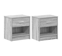 vidaXL Nightstand Pair with Drawer - Bedroom Bedside Table Set, Modern Grey Sonoma, Engineered Wood Furniture - Free-standing Nightstands 39x28x41cm