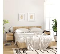 vidaXL Bedside Cabinets 2 pcs Black Solid Wood Pine and Natural Rattan