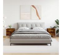 Bedside Cabinets Smoked Oak Engineered Wood Iron Legs 40x35x47.5 cm Small (2pcs)