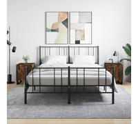 Bedside Cabinet 2pcs Smoked Oak 40x40x50cm Engineered Wood Iron Legs and Drawer