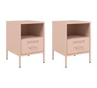 vidaXL Bedside Cabinets Bedroom Nightstand Bed Side Table 2 pcs Pink Steel
