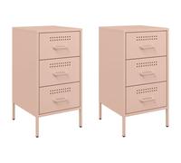 vidaXL Bedside Cabinets Bedroom Nightstand Bed Side Table 2 pcs Pink Steel