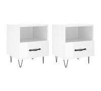 vidaXL Bedside Cabinets in High Gloss White Engineered Wood - Modern Bedroom Furniture with Compartment & Drawer Storage, Metal Feet, 40x35x47.5 cm