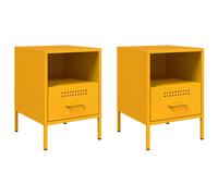 vidaXL Bedside Cabinets Nightstand Bed Side Table 2 pcs Mustard Yellow Steel