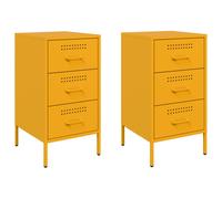 vidaXL Bedside Cabinets Nightstand Bed Side Table 2 pcs Mustard Yellow Steel