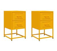 vidaXL Bedside Cabinets Nightstand Bed Side Table 2 pcs Mustard Yellow Steel
