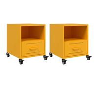 vidaXL Bedside Cabinets Nightstand Bed Side Table 2 pcs Mustard Yellow Steel