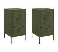 vidaXL Bedside Cabinets Nightstand Bed Side Table 2 pcs Olive Green Steel