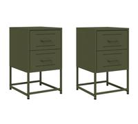 vidaXL Bedside Cabinets Nightstand Bed Side Table 2 pcs Olive Green Steel