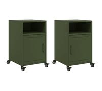 vidaXL Bedside Cabinets Nightstand Bed Side Table 2 pcs Olive Green Steel