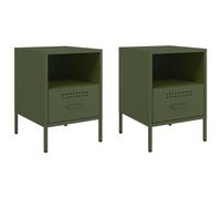 vidaXL Bedside Cabinets Nightstand Bed Side Table 2 pcs Olive Green Steel