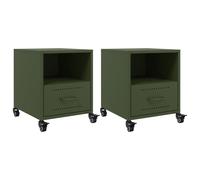 vidaXL Bedside Cabinets Nightstand Bed Side Table 2 pcs Olive Green Steel