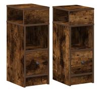 vidaXL Bedside Cabinets Set of 2 - Smoked Oak Nightstands With Drawer - Engineered Wood Modern Bedroom Tables - 25x31x66 cm