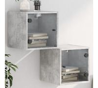 vidaXL Bedside Cabinets with Glass Doors 2 pcs Concrete Grey 35x37x35 cm