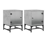 vidaXL Bedside Cabinets with Glass Doors Bed Side Table 2 pcs Concrete Grey