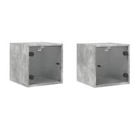 vidaXL Bedside Cabinets with Glass Doors Bed Side Table 2 pcs Concrete Grey
