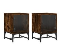 vidaXL Bedside Cabinets with Glass Doors Nightstand End Table 2 pcs Smoked Oak
