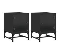 2 PCS Bedside Cabinets with Glass Doors Furniture Storage Nightstand Side Table