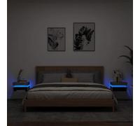 2PC Bedside Cabinets with LED Lights Nightstand Bed Table Side Cabinet vidaXL