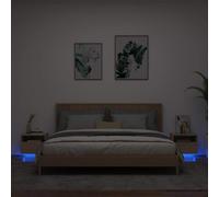 Vidaxl Bedside Cabinets With Led Lights 2 Pcs Sonoma Oak 40X39X37 Cm