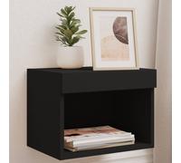 vidaXL Bedside Cabinets with LED Lights Wall-mounted Nightstand 2 pcs Black