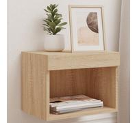 vidaXL Bedside Cabinets with LED Lights Wall-mounted 2 pcs Sonoma Oak