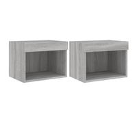vidaXL Bedside Cabinets with LED Lights Wall-mounted Cabinet 2 pcs Grey Sonoma