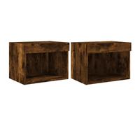 vidaXL Bedside Cabinets with LED Lights Wall-mounted Cabinet 2 pcs Smoked Oak