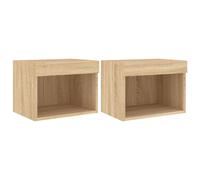 vidaXL Bedside Cabinets with LED Lights Wall-mounted 2 pcs Sonoma Oak