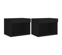 vidaXL Bedside Cabinets with LED Lights Wall-mounted Nightstand 2 pcs Black