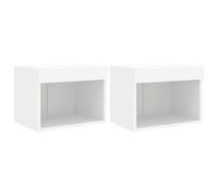 vidaXL Bedside Cabinets with LED Lights Wall-mounted Nightstand 2 pcs White