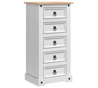 vidaXL Corona 5 Drawer White Solid Pine Wood Bedside Table - Wilko