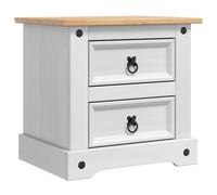 vidaXL Corona 2 Drawer White Solid Pine Wood Wide Bedside Table - Wilko