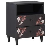 Bedside Table Multicolour Solid Mango Wood 50x33x60cm Floral Drawer Brass Knobs