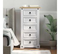 vidaXL Corona 5 Drawer White Solid Pine Wood Bedside Table - Wilko