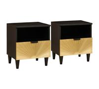 vidaXL Bedside Table with Drawer 2 pcs Black and Gold 40 x 33 x 46 cm