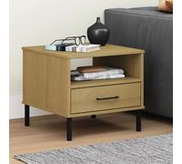 Vidaxl Bedside Table With Metal Legs Brown Solid Wood Pine Oslo, Brown