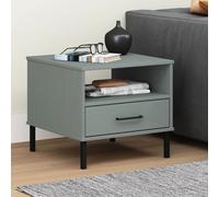 (grey) vidaXL Solid Wood Pine Bedside Table with Metal Legs OSLO Desk Multi Colours