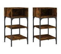vidaXL Bedside Tables Set of 2- Industrial Style Smoked Oak Finish Engineered Wood with Adjustable Iron Frame - Brown