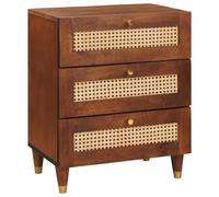 Bedside Table Brown 50 x 33 x 60 cm Cane & Solid Mango Wood Nightstand Unit