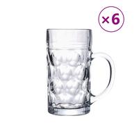 vidaXL Beer Mugs with Handle Glass Tumbler Beer Glasses Glass 6 pcs 1000 ml